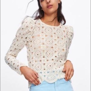 ZARA NWOT CROCHET/TEXTURE WEAVE PUFF SLEEVE TOP